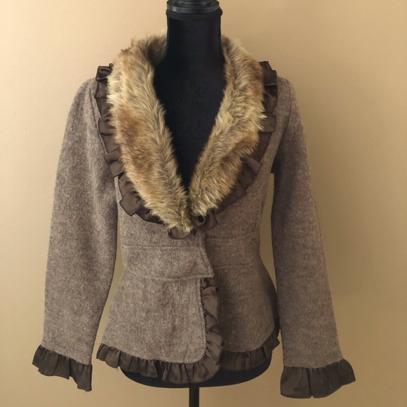 dressbarn Jackets & Blazers - NWT Brown wool jacket with fur collar
